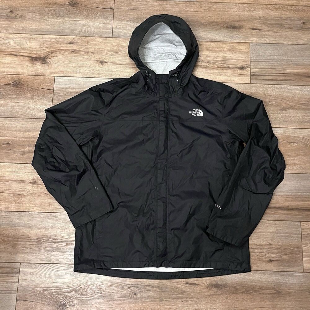The North Face HyVent 2.5L Rain Jacket Black Hooded Waterproof Shell Men's XL